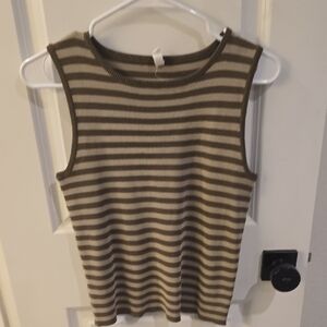 Striped Sleeveless Top - Olive and Cream